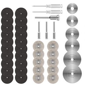 Flintronic 36PCS Mini Disque Diamant à Tronçonner, Disques de Coupe pour Dremel, HSS en Résine Lame Scie Circulaire avec 5 Mandrins SC et 2 Tournevis pour Couper Bois, Métal, Plastique, Pierre (XJYEU, neuf)