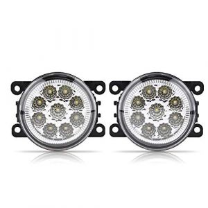 Yctze Feu de brouillard de voiture, 9pcs 12V LED Voiture Feu de brouillard avant rond DRL Feu de jour(blanc)pourantibrouillard led 207 peugeot, feux de jour 9,feux avant de brouillard fiat ducato (riuty, neuf)
