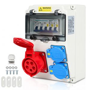 Daromigo Répartiteur mural, Coffret Chantier 2x230V+1x400V, Coffret électrique de Chantier FI LS, Répartiteur de courant avec disjoncteur - Avec couvercles de soupape de sécurité (UWissen  Shop, neuf)