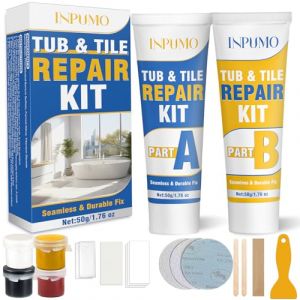 Inpumo Kit Reparation Carrelage, Kit Réparation Receveur de Douche Résine pour Réparer Éclats, Bosses, Fissures, Trous et Rayures sur Porcelaine et Céramique (Kamitty, neuf)