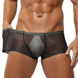 Boxer fin transparent pour homme - En soie glac&eacute;e - Sans coutures - Confortable - Respirant - R&eacute;tro - Taille basse - Sexy - Culotte hipster, Noir , XXL (Dmmn, neuf)