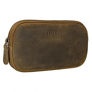 STILORD 'Mike' Plumier Cuir Vintage Trousse Scolaire idéal comme Pochette pour Travail École Organiseur Crayons Étui Lunettes en Cuir Véritable, Couleur:Marron Moyen (STILORD Cuir, neuf)