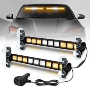 AnTom 2PCS LED Barre stroboscopique 81W 9COB Rampe Gyrophare LED 9 * 27 LEDS Clignotant d'urgence 27 modes pour Voiture Véhicule Camion Remorque Caravane (ambre/blanc) (Antom  EU, neuf)