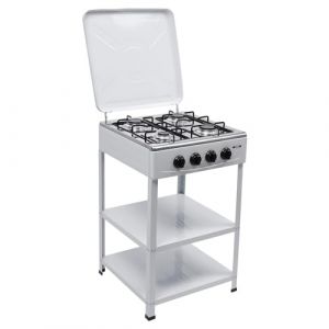HarBin-Star - Plaque de cuisson à gaz à 4 feux avec support antidérapant, chariot de barbecue avec couvercle, cuisinière à gaz autonome, cuisinière à gaz de camping, 49 x 49 x 79 cm (blanc) (HDPDZ, neuf)