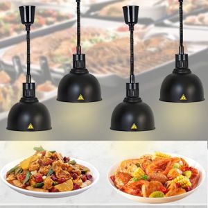 BOVDC Lampe Chauffante Cuisine Professionnelle, Lampe Chauffe Plat Cuisine Suspendu Noir, 19/25cm Lampe Chauffante Alimentaire R&eacute;glable Commerciale pour Cuisine, Restaurant, Buffet(25cm,4 Pi&egrave;ces) (TTTYYPSHOP, neuf)