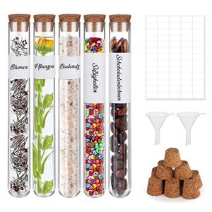 Mocraft Lot de 30 tubes à essai en verre de laboratoire avec bouchon, 16 x 160 mm, transparents, éprouvettes à essai, avec entonnoir et étiquette (Mocraft, neuf)