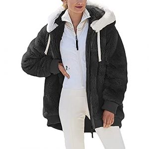 Susenstone Veste Polaire Femme Fille Chaude Sweats Manteau à Capuche Zippé Laine épais Blousons Fourrure Hooded Coat Manche Longue Cardigan Casual Bloc de Couleur Mode Hiver Outerwear, 12le Noir, L (⭐⭐⭐⭐⭐Susenstone, neuf)