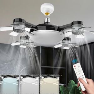 Lustre Ventilateur De Plafond Silencieux Avec Lumiere Et Telecommande 30W Ampoule Ventilateur Plafond 4 Ventilateurs 3 Vitesses Plafonnier Ventilateur Led Dimmable Minuterie Pour Chambreà Coucher-Noir (taotaolove, neuf)