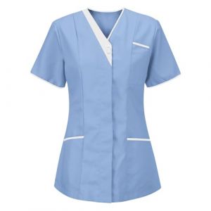 RLEHJN Tunique M&eacute;dicale Femme Col en V Manche Courte Uniforme De Travail Blouse Infirmiere Femme Professionnelle Blouse Coiffeur V&ecirc;tements De Travail Et Uniformes Blouse Medicale Femme Bleu Marine 1 (⭐⭐⭐⭐⭐RLEHJN, neuf)