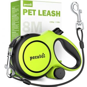 Pecute Laisse Chien Enrouleur, New Classic Laisse Enrouleur 8m, Fonction Anti-Morsure, avec Un Boutton S'arrêter Bloquer Jusqu'à 50Kg pour Moyen et Grand Chiens, Vert (Ligaoo, neuf)