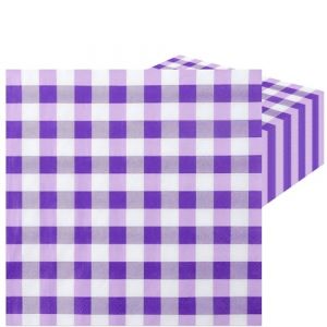 LOCCY Lot de 40 Serviette Papier, 33x33cm Serviette Papier Fleur Serviettes Papier Vichy Serviettes de Jetables Décoration de Table pour Mariages, Communions, Anniversaires, Noël (Vichy Violet) (LOCCY CHIU, neuf)