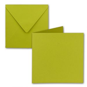 Lot de 10 cartes pliantes carr&eacute;es, 15 x 15 cm, avec enveloppes, vert citron, collage humide, pour cartes de v&oelig;ux, invitations et plus encore (GUSTAV NEUSER GmbH, neuf)