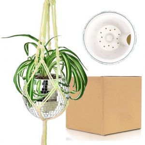 Boule a Facette Pots de Fleurs &agrave; Suspendre,Pot de Fleur Suspendu Boule Disco,Cache Pot Boule Disco Avec Corde,Paillettes Argent&eacute; Mosaique Miroir Disco Decor Jardini&egrave;re pour Plafonds et Palcons,6 Pouce (Qiumy, neuf)