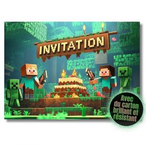 HIDEBLOOM Carte Invitation Anniversaire Gar&ccedil;on - 12 Pi&egrave;ces - Format DIN A6 (10,5 cm x 14,8 cm) - Carton Invitation Anniversaire Enfant Gaming - Cartes d'Invitation Gar&ccedil;on Pixel (Hidebloom, neuf)
