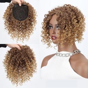 Postiche Femme Postiche synthétique court afro bouclé for femmes et hommes, postiche de cheveux de couleur mixte marron blond for augmenter le volume des cheveux Postiche Cheveux Femme(Dark Blonde) (zuwanguk, neuf)