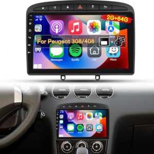 NHOPEEW Autoradio Android 2G+64G pour Peugeot 308/408 2007-2013 - sans Fil Carplay & Android Auto - St&eacute;r&eacute;o Android 9 Pouces avec WiFi EQ GPS Mirror Link FM RDS + AHD Cam&eacute;ra de recul&Mic (Tianju-EU, neuf)