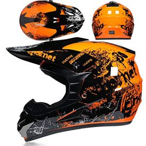 Casque De Moto Pour Jeunes Casque De Motocross Enfants Adultes Casques De Cross Casque De Moto Enduro Casque VTT Int&eacute;gral Certifi&eacute; DOT/ECE Avec Lunettes Masque Gants Casque De Descente,Orange/B-S (YiJiangZhuangShi, neuf)