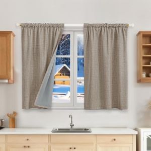 Runyéla 100% Rideau Occultant Thermiques Isolant Anti Froid, 2x90x120(LxH) Rideaux Lin Opaque avec Galon Fronceur pour Rail de Salon Chambre Masion Anti Chaleur Bruit (Runi-EU, neuf)
