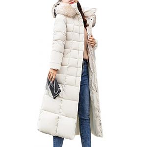 YAOTT Femmes Doudoune longue brillante Doudoune à capuche en fausse fourrure légère matelassée Veste de Rembourrage en Coton Veste parka militaire d'hiver Manteau Cardigan Blouson blanche L (ZhangYi EU, neuf)