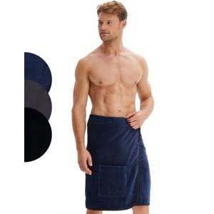 Morgenstern Kilt de Sauna Homme avec Velcro 100% Coton &Eacute;ponge Oeko-TEX&reg; Drap de Bain Serviette de Sauna avec Poche Jan Bleu (Morgenstern24, neuf)