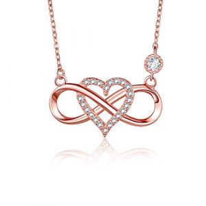 BlingGem Collier pour Femme en Or Rose Plaqué Argent 925/1000 avec Oxyde de Zirconium Diamant Rond Coeur Infinity Amour Cadeau pour la fête des mères,48 cm (BlingGem Collection, neuf)