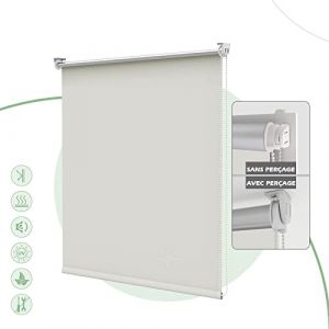 HOMEDEMO Store Enrouleur Occultant Isolant Thermique Opaque, Rideau Occultant, Fixation avec ou sans Per&ccedil;age, 35l x 140L cm, Largeur du Tissu 35cm, Cr&egrave;me (Uniquy, neuf)