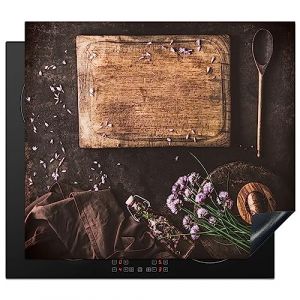 KitchenYeah© Protege Plaque Induction 57x51 cm Deco Cuisine Accessoires Pratique Protection De Vitroceramique Planche à découper - Herbes - Cuillère - Cuisine - Rustique - Mortier - Ciboulette (KitchenYeah, neuf)