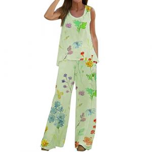 Ensemble Femme Pantalon et Haut Ensemble Femme Chic et Elegant 2 Pièces avec Gilet Débardeur Top sans Manches et Pantalon Large Ensemble Femme Ete Amle Légères de Loisirs Veste Tailleur Femme (Sunliney, neuf)
