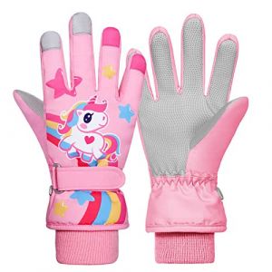 Jupsk Gants Ski Enfant d'hiver Mitaine Moufle Imperm&eacute;ables Velo Gants de Ski Snowboard Fleece Gloves pour Fille Gar&ccedil;on 5-7 Ans（Rose Licorne） (jupsk, neuf)