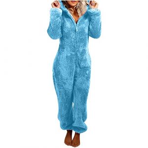 Combinaison Pyjama Femme Grenouillere Femme Combi Pyjama Tout En Un Chaud En Polaire,Combinaison Pyjama Barboteuse Polaire Capuche VêTement En Peluche Nuit Adulte Costume Loungewear GrenouillèRe, (jiajialongbaihuo, neuf)
