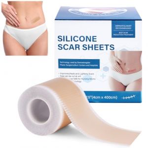 ALIIP Pansement Silicone Cicatrice, Bandes de Silicone M&eacute;dical R&eacute;utilisables pour Cicatrices de C&eacute;sarienne, Chirurgie, Br&ucirc;lures, Acn&eacute;, Imperm&eacute;able et Confortable, 4 * 400CM (ALIIP, neuf)
