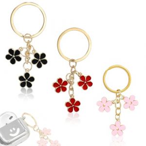 QOWUXHZ 3 Pièces Porte Clef Fleur Porte Clés En Forme De Fleur Pendentif De Sac Pour Femme Mignon Breloques Décoration Cadeau De Fête Des Mères Rose Blanc Noir (QOW STORE, neuf)