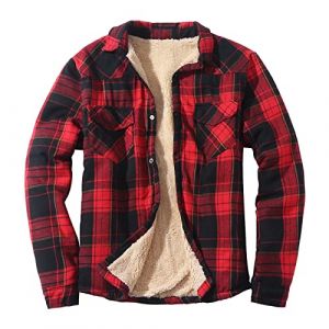 Chemise thermique bûcheron pour homme doublée avec capuche en polaire à carreaux - Chemise en flanelle à manches longues - Fermeture éclair - Chemise à capuche - Veste de bûcheron - Chemise thermique (PANGCON, neuf)