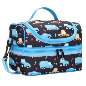 Kasgo Sac Isotherme Repas Enfant, 2 Compartiments Sac D&eacute;jeuner Thermique Gar&ccedil;on Fille 5,7L Mignon Petit Lunch Bag avec Bandouli&egrave;re R&eacute;glable pour &Eacute;cole Pique-nique Camion Noir (KASGOSHOP, neuf)