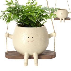Pot de fleurs suspendu en r&eacute;sine FuyoSegen Swing Face pour plantes d'int&eacute;rieur et d'ext&eacute;rieur, pots pour plantes succulentes, id&eacute;es cadeaux pour maman, d&eacute;coration d'int&eacute;rieur et cadeaux (01) (Vivily Mart, neuf)