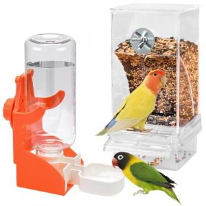 Distributeur automatique de nourriture pour oiseaux et distributeur d'eau : distributeur de nourriture transparent &agrave; suspendre pour oiseaux et distributeur d'eau pour perruches, calopsittes, canaris (ANDRECHR, neuf)