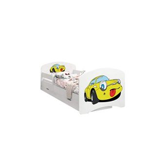 Happy Babies - LIT D'ENFANT DOUBLE FACE AVEC TIROIR Design moderne avec bords s&eacute;curis&eacute;s et matelas en mousse antichute 7 cm (Une Petite Voiture Jaune, 180x90) (EuroTrip, neuf)