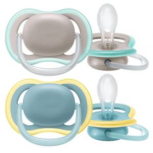 SCF349/01 Lot de 2 tétines rigides pour bébé de plus de 18 mois Ultra Air Philips Avent Sucette rigide, orthodontique et sans bisphénol A, avec stérilisateur/sac de transport, SCF349/01 (Dealon, neuf)