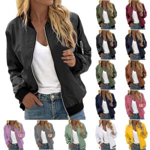RUIRUILICO Veste Femme Mi Saison Décontracté 2025 Automne Bomber Classique Manche Longue Veste de Sport Ample Léger Blouson Couleur Unie (RUIRUILICO(UP TO 50% OFF!), neuf)