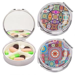 JEYORZY 2pz Pilulier Quotidien, Pilulier avec Miroir 3 Compartiments, Pilulier de Voyage Portable, Mini Pilulier pour Poche de sac à Main, Organisateur de Médicaments de Voyage Compact pour Vitamines (Wacicy EU, neuf)