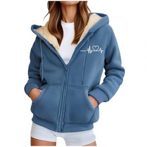 Veste Polaire Femme, Polaire Femme Veste Hiver Chaude Sweats Manteau &agrave; Capuche Zipp&eacute; Laine &eacute;Pais Souple Blousons Fourrure Hooded Coat Manche Longue Cardigan Casual Mode Hiver Chaude Outerwear (Geyunxue, neuf)