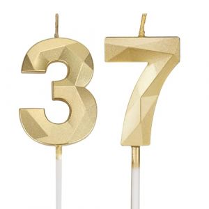 Bougies d'anniversaire chiffres 37, bougies 3D dor&eacute;es pour g&acirc;teau de f&ecirc;te d'anniversaire, bougies chiffres d'anniversaire, bougies d'anniversaire pour enfants pour les f&ecirc;tes, mariages, f&ecirc;tes (ShenZhenSanHe, neuf)