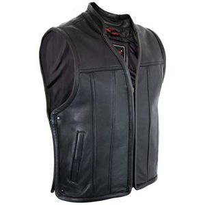 MDM Gilet moto cuir homme noir, cuir v&eacute;ritable, court, col court en V, style biker club (FR/ES, Alpha/lettres, TG, Taille normale, Taille normale) (MDM LEDERHAUS, neuf)