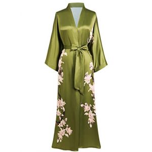 BABEYOND Kimono Robe de Nuit Femme Robe de Chambre Longue Robe de Nuit Floral Kimono Long Chemise de Nuit Kimono 53"/135cm (Vert) (BABEYOND  FR, neuf)