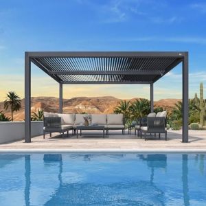 PURPLE LEAF Pergola Bioclimatique 4,24 x 3 m Pergola Aluminium Lames Orientables Superficie 12,72 m² Tonnelle de Jardin Exterieur Belvédères pour Patio Terrasse Exterieur, Gris (PURPLE LEAF, neuf)