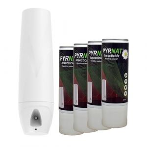 Insecticide à Base de Pyrèthre Naturel en Aérosol 4x400ml, Avec Diffuseur Automatique Murale, Anti-mouches, Moustiques, Punaise de Lit Efficace contre les insectes volants et rampants. (5) (APRODOM, neuf)