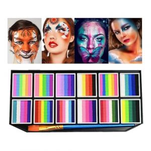 Trousse de Maquillage pour le Visage,Maquillage pour le Visage et le Corps - À Base d'Eau Résistant aux Traces Lavable 12 Grilles avec Marqueurs Pinceaux pour Femmes, Filles, , Fête, Halloween, Sports (Cuihailing, neuf)