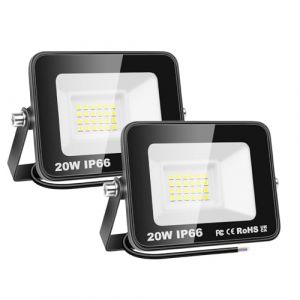 SKYWORLD 20W Projecteur LED Extérieur 2 pièce,2000LM Projecteur LED IP67 Etanche Spot LED Extérieur,6000K Blanc Froid Projecteur Exterieur LED,Projecteur Extérieur pour Cour Jardin Garage Terrasse (FSYP, neuf)