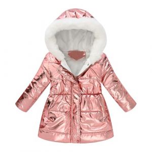 Générique Manteau Fille Doudoune Enfant Veste d'Hiver à Capuche avec Col Fourrure Epaisse Chaud Rembourré Blouson Coupe Vent (S1-Rose Gold, 4-5 Years) (Principal-LIKE, neuf)