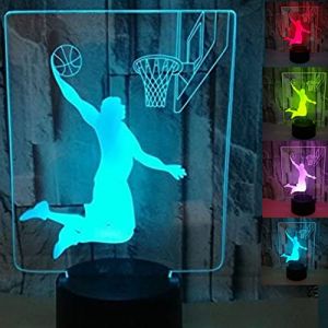 FISSEN 3D fusillade au basket LED Lampe d'illusion Optique Lampe Lumière de Nuit avec USB et 7 Couleurs Décoration pour Enfant Chambre Chevet Table de Bébé Enfant Cadeau De Noël Fête Anniversaire (VFDJKNBGS, neuf)